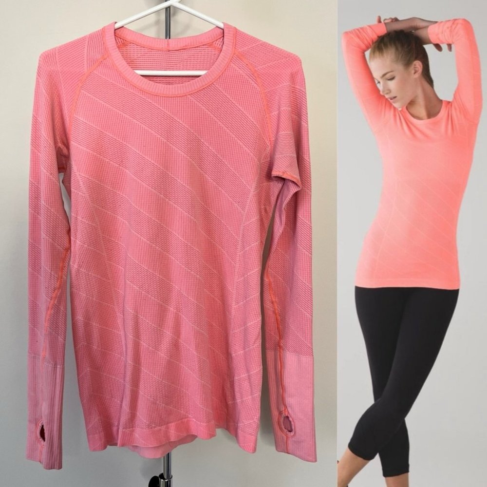 Lululemon Swiftly Tech Long Sleeve Crew Heathered Grapefruit  Diagonal Stripe 10